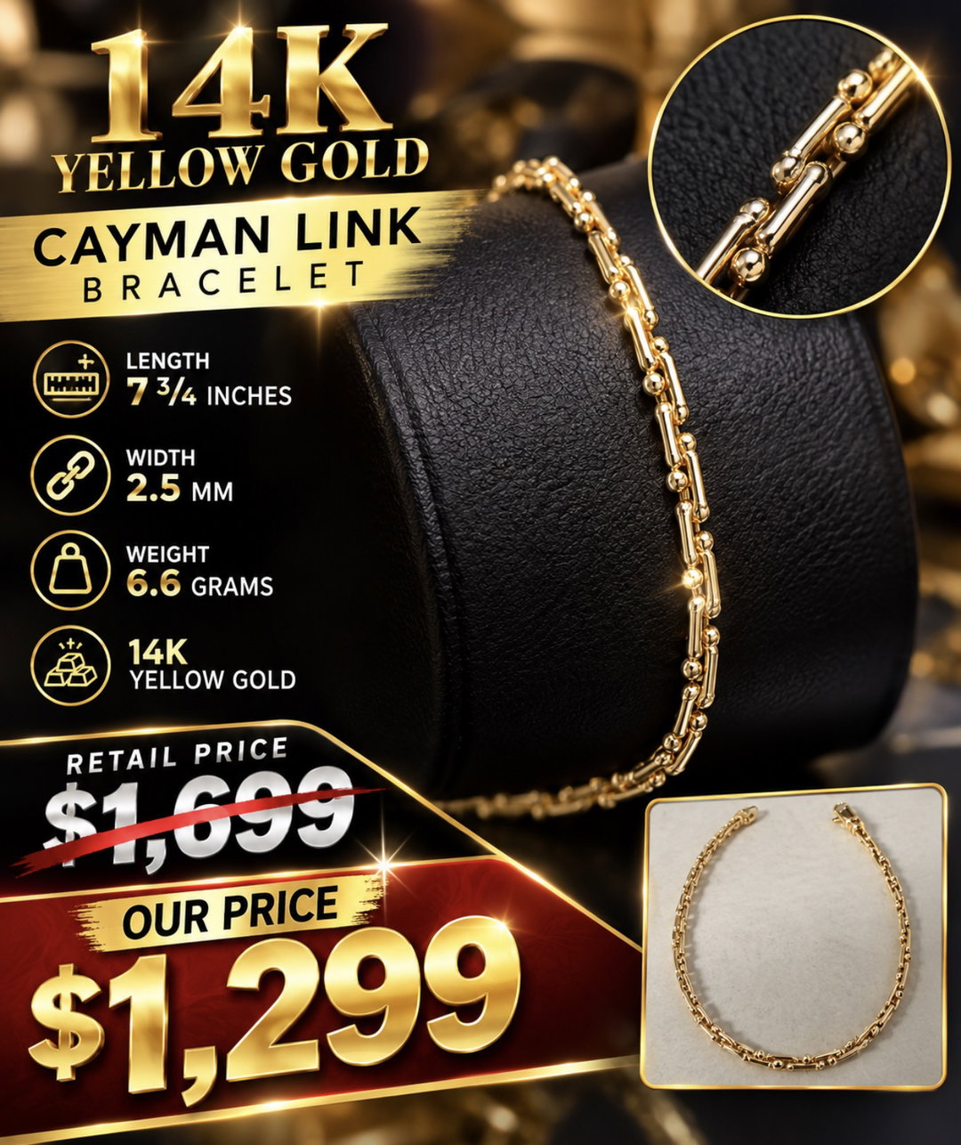 14K Yellow Gold Cayman Link Bracelet
