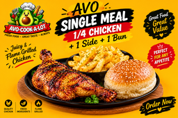 AVO Single Meal 1/4 Chicken + 1 side + 1 Bun