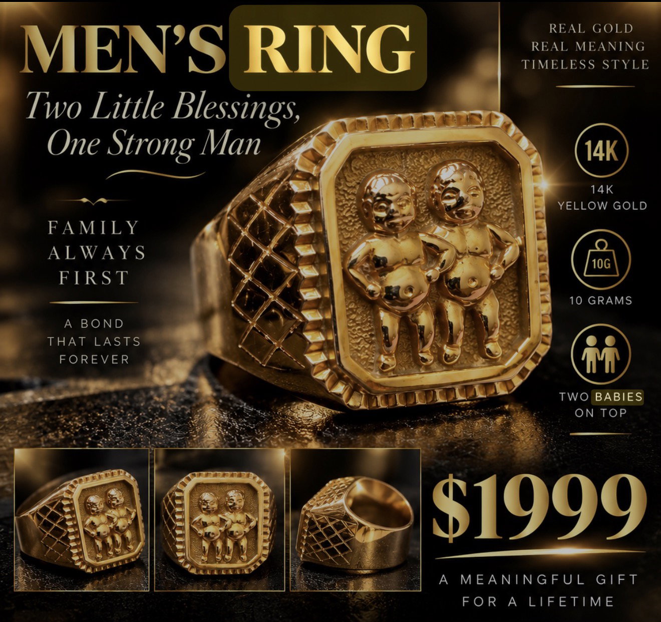 14 K Yellow Gold Mens Ring With Babies_0