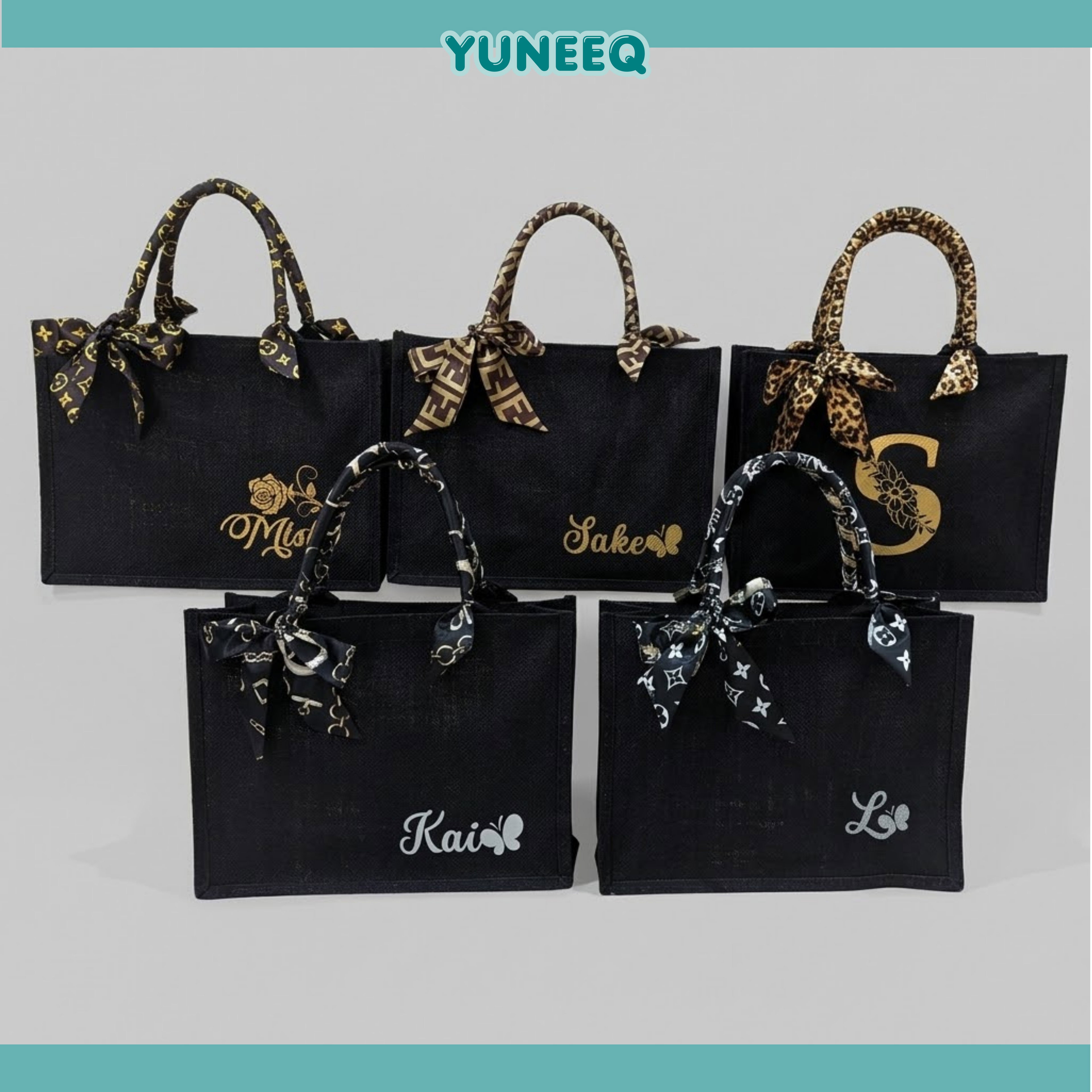 BLACK Jute Bag with Zipper