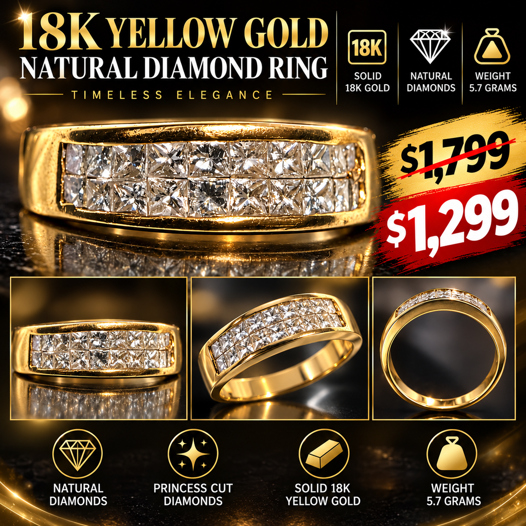 18K Yellow Gold Natural Princess Cut Diamond Band