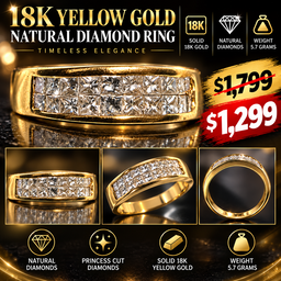 18K Yellow Gold Natural Princess Cut Diamond Band