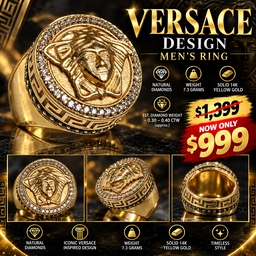 14K yellow Gold Men's Versace Ring With Diamonds
