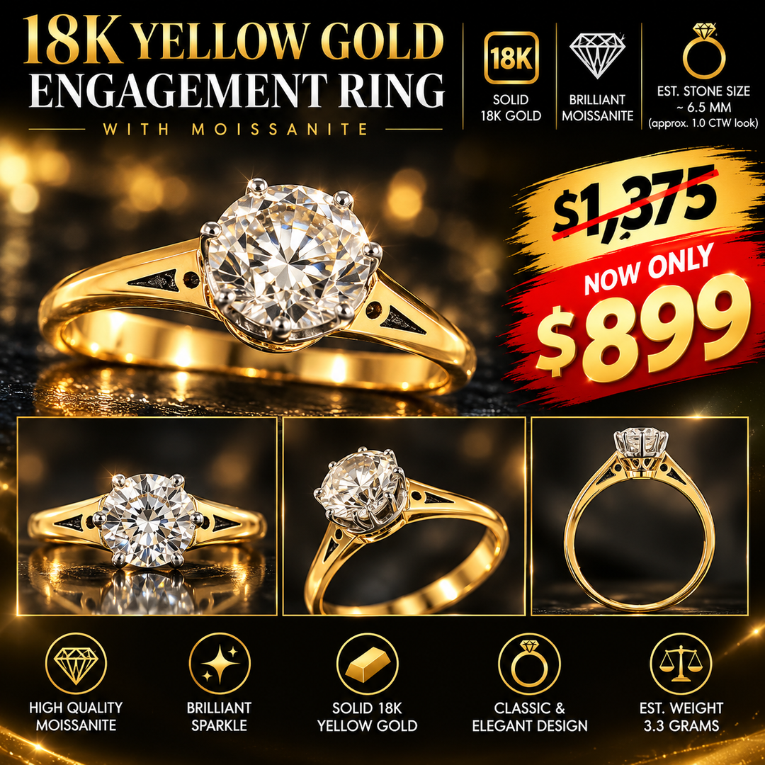 18K Yellow Gold Engagement Ring With Moisanite