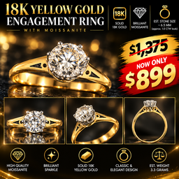 18K Yellow Gold Engagement Ring With Moisanite