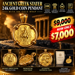 24K Yellow Gold Ancient Greek Stater Coin Pendant