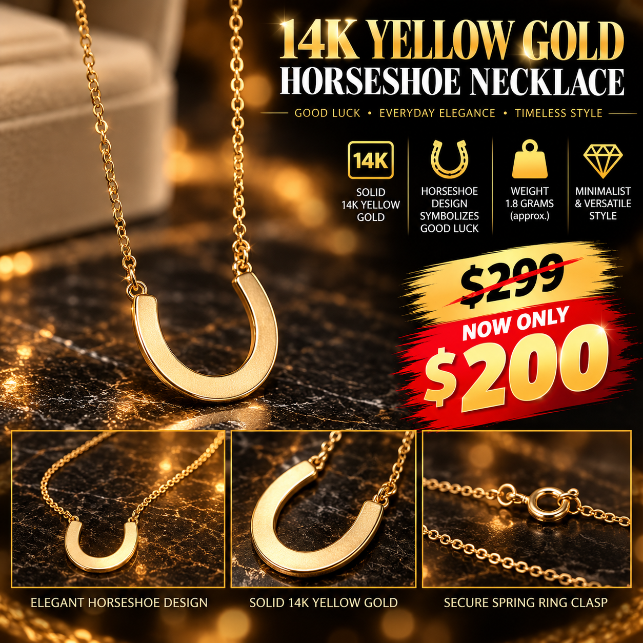 14K Yellow Gold Horseshoe Necklace_0