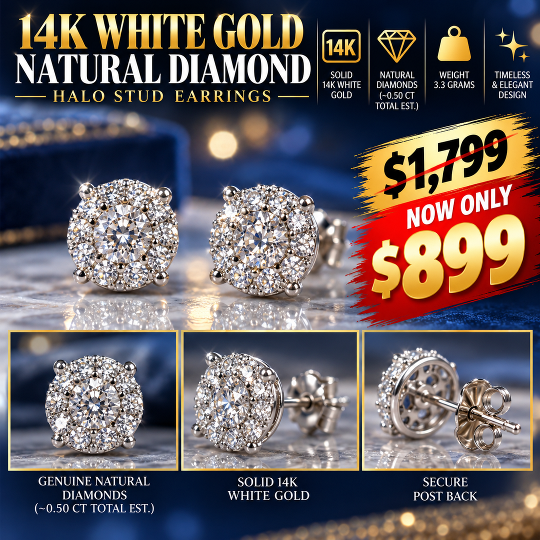 14K White Gold with Natural Diamond Cluster Earrings