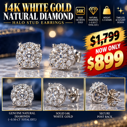 14K White Gold with Natural Diamond Cluster Earrings