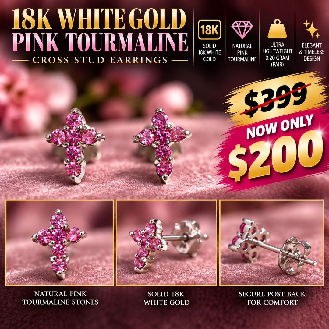 18K White Gold and Pink Tourmaline Cross Earrings