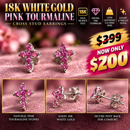 18K White Gold and Pink Tourmaline Cross Earrings