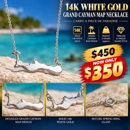 14K White Gold Grand Cayman Map Necklace