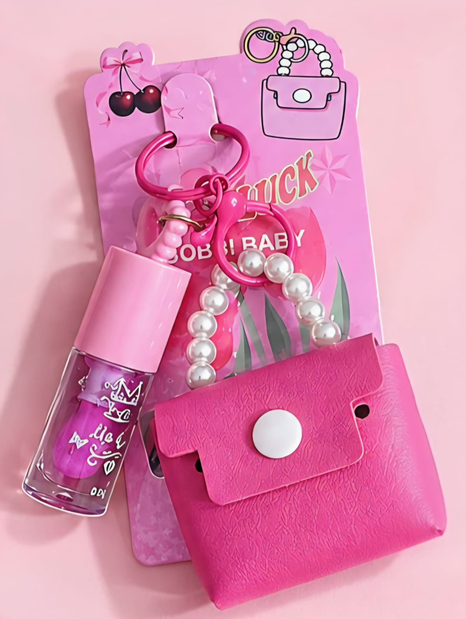 Llavero con mini bolso y brillo de labios_1