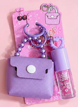 Llavero con mini bolso y brillo de labios