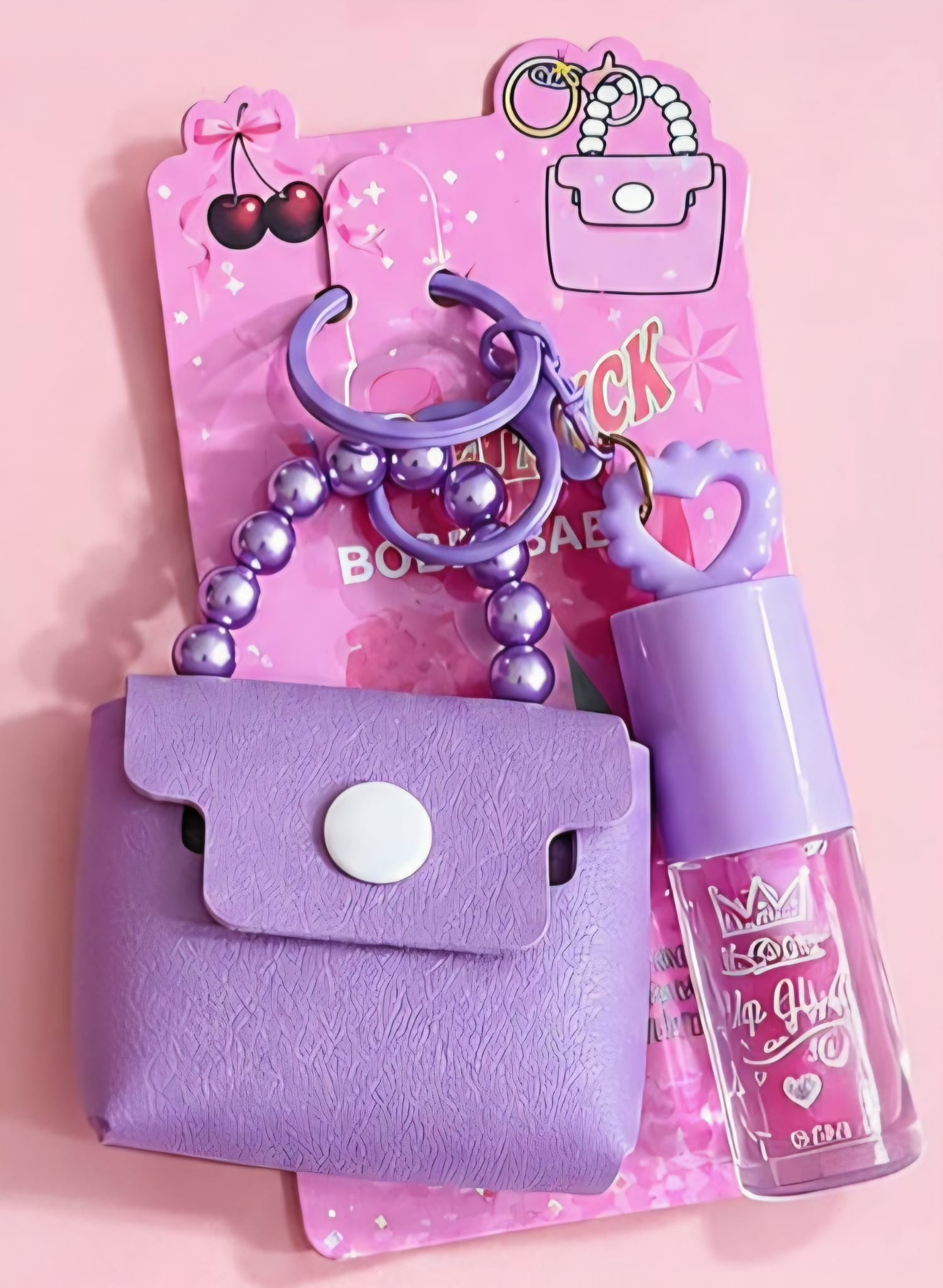 Llavero con mini bolso y brillo de labios_2