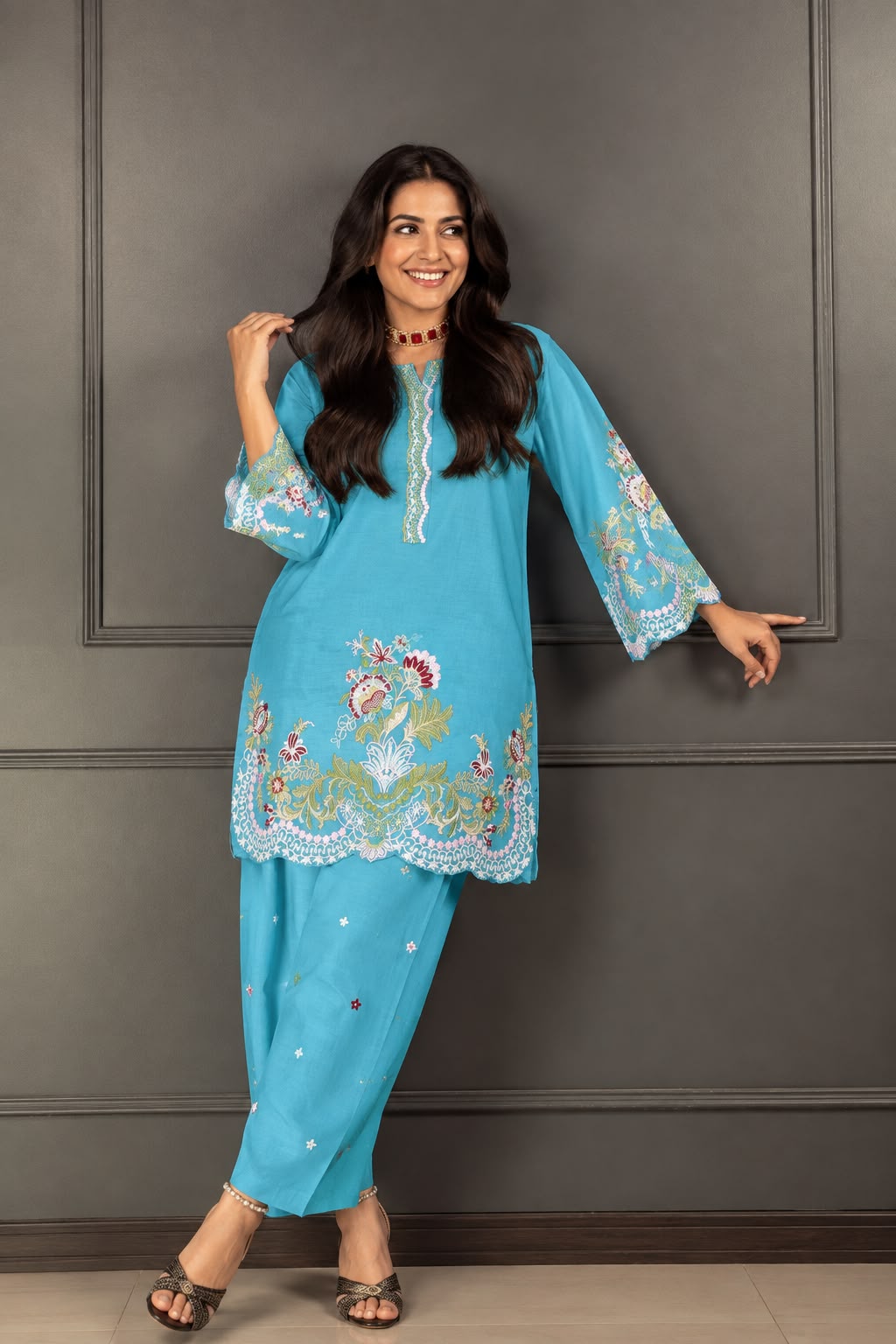 Floral Embroidered Stitched 2-Piece Co-ord Set