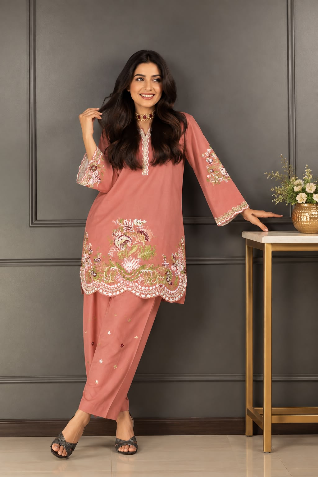 Floral Embroidered Stitched 2-Piece Co-ord Set_5