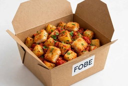 Pommes sautées +sauce tomate +poisson découpé en cube