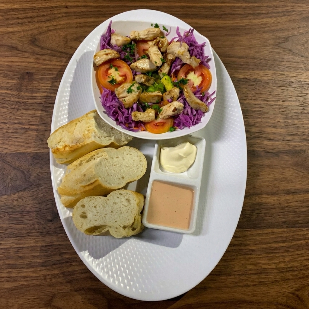 Salade au poulet + Pain + jus de Folere