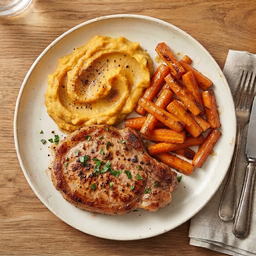 SUNDAY—Texan spiced pork steak with mashed butternut and glazed carrots