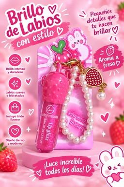 Brillo de Labios de Fresa con Llavero
