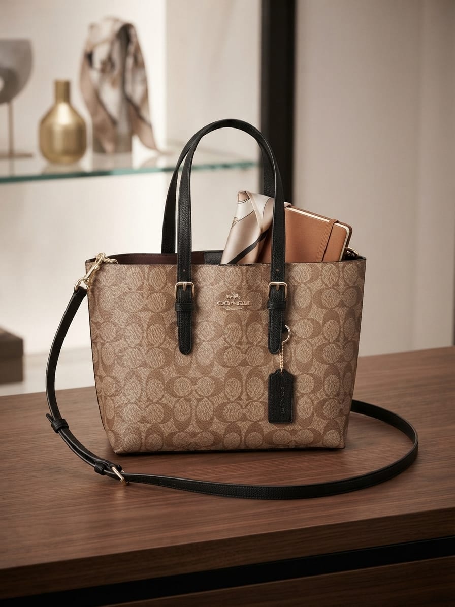Coach mini tote khakhi / black