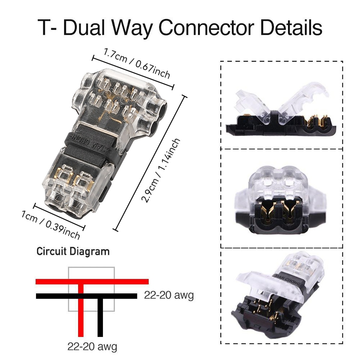 Tipo T recto a través de pares tipo H de terminales de conector sin soldadura LED rápidos sin pelar_0