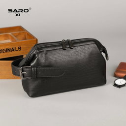 Sacoche / Trousse de Toilette Noire Effet Croco SARO XI