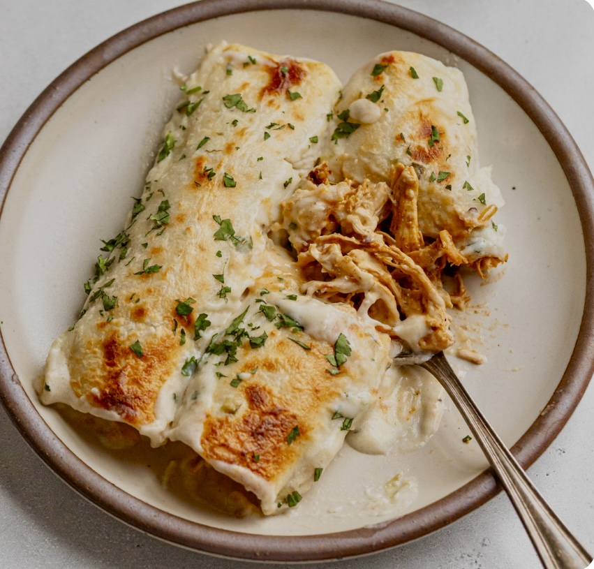 Pancakes (2) filled with Chicken & Savoury White Sauce