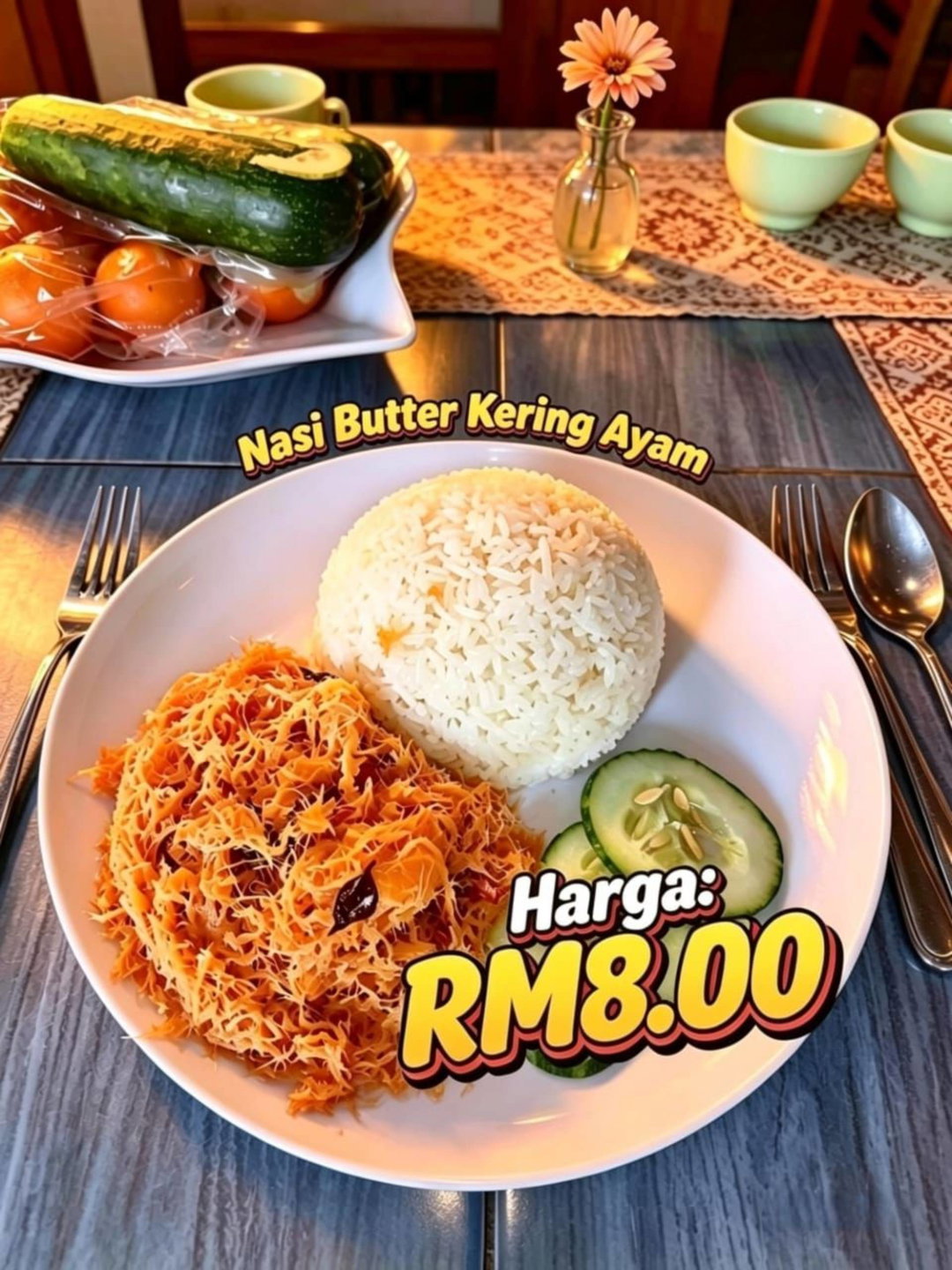 Nasi putih ayam butter kering