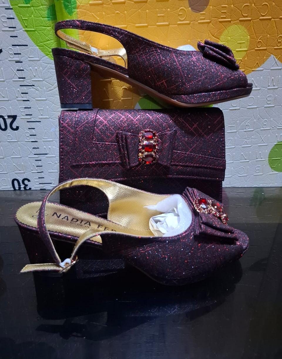 2-piece set featuring mid-heel slingback sandals and a structured clutch purse,_2