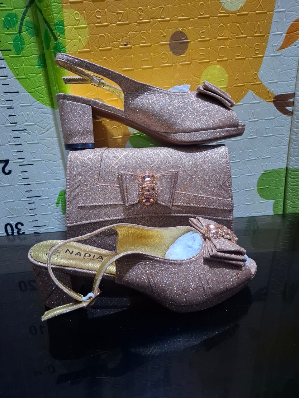 2-piece set featuring mid-heel slingback sandals and a structured clutch purse,_6