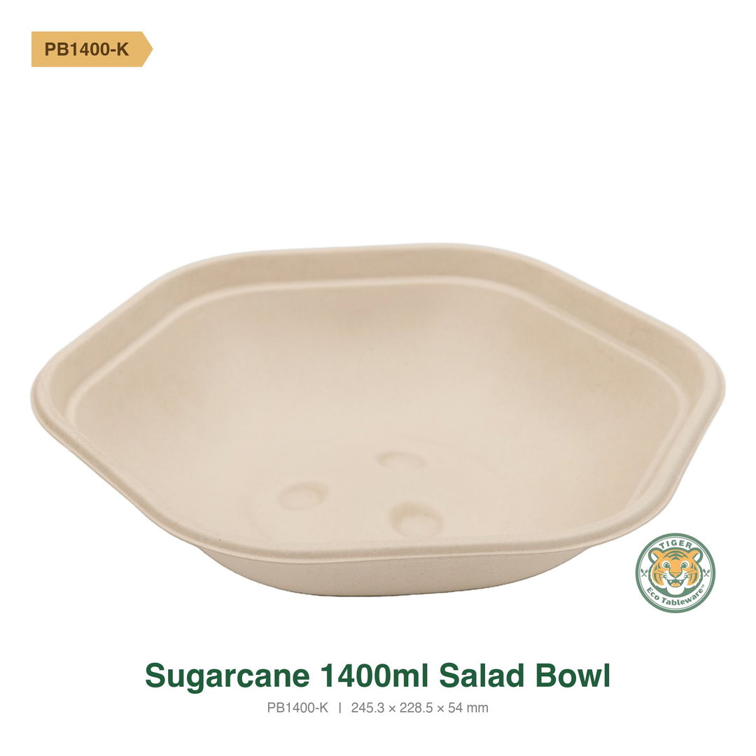 Bagasse Salad Bowl / 1400ml / Brown (RM0.5371/pc)