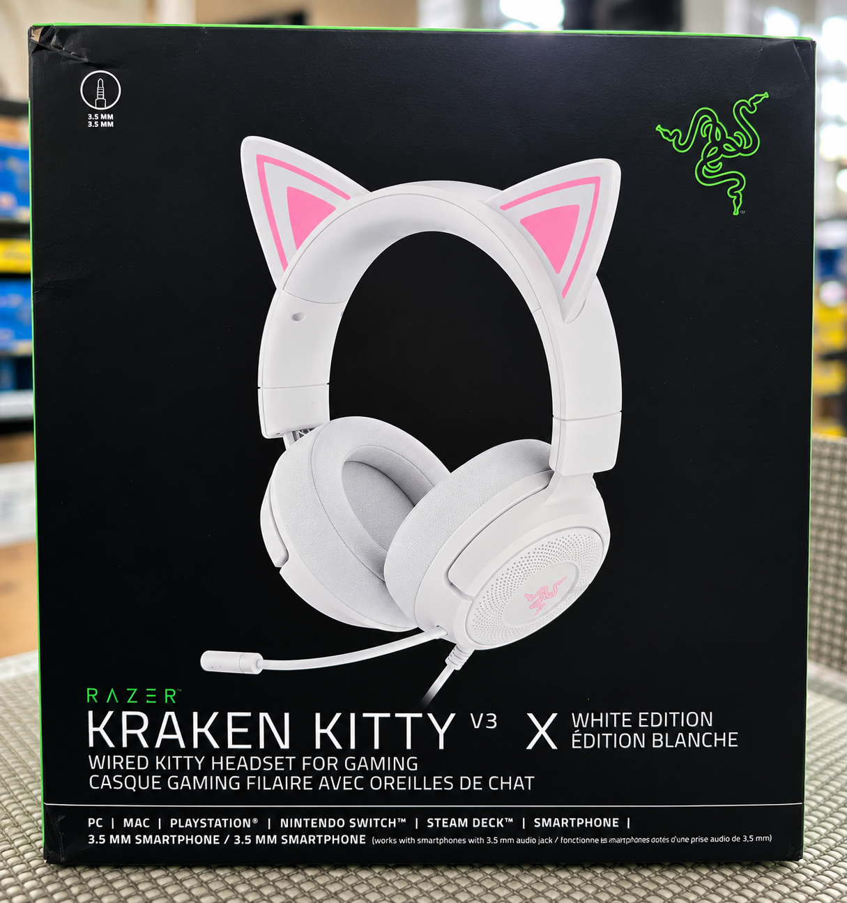 Razer Kraken Kitty V3 X White Edition – Casque Gaming Filaire avec Oreilles de Chat