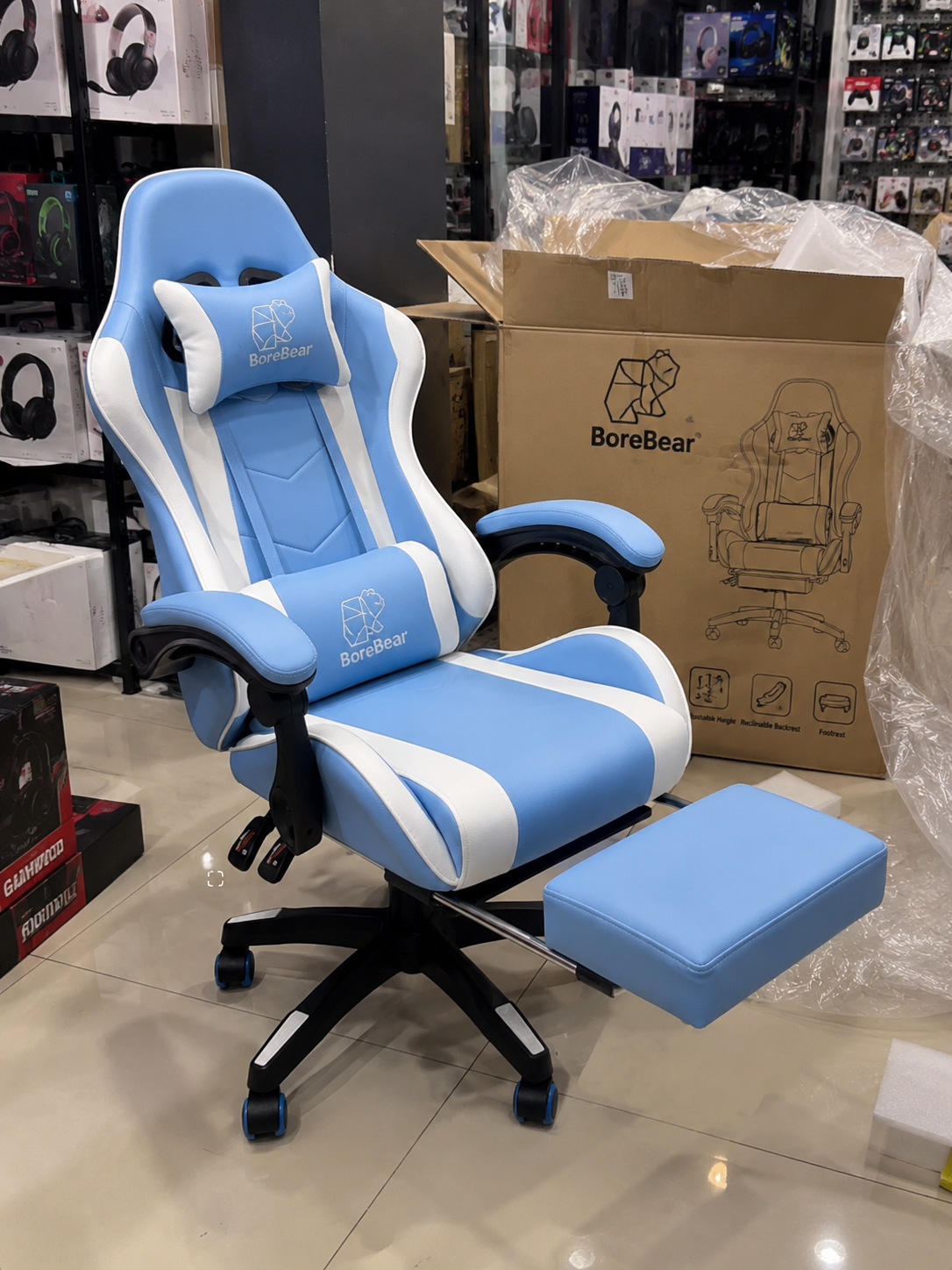 Chaise Gaming BorealBear Noir & Blanc avec Repose-Pieds_6