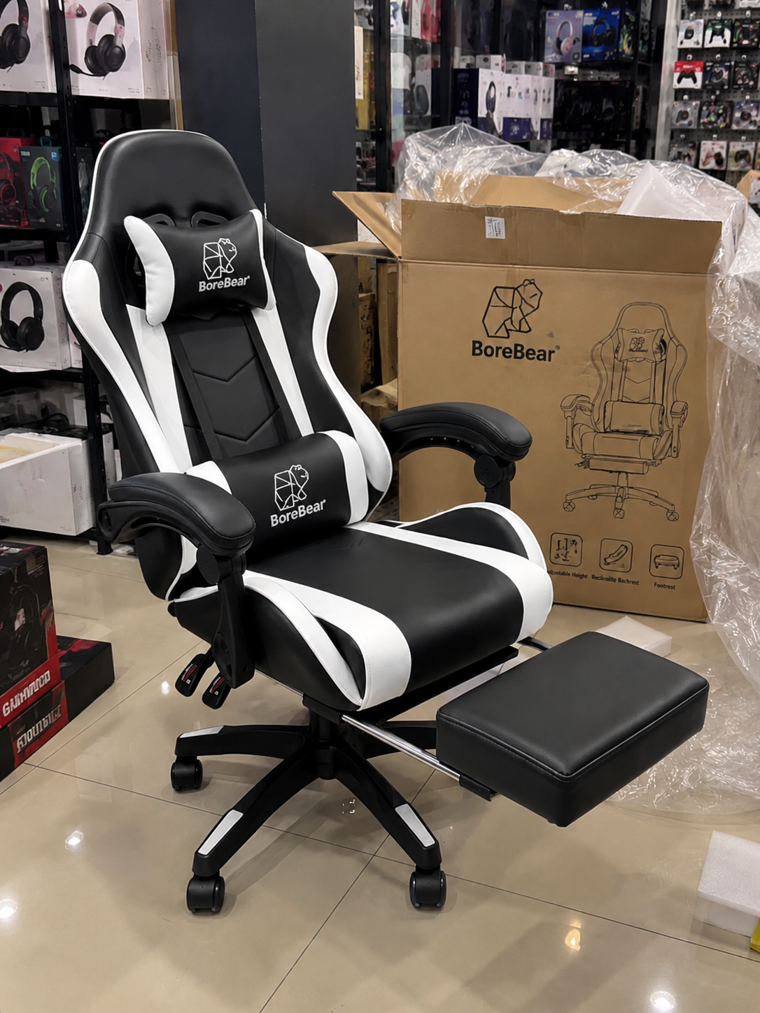 Chaise Gaming BorealBear Noir & Blanc avec Repose-Pieds_5
