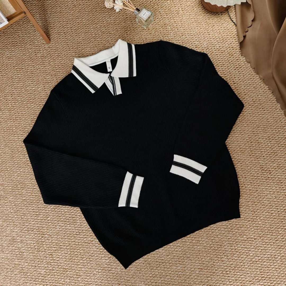 Pull Élégant Noir & Blanc – Style Sport-Chic