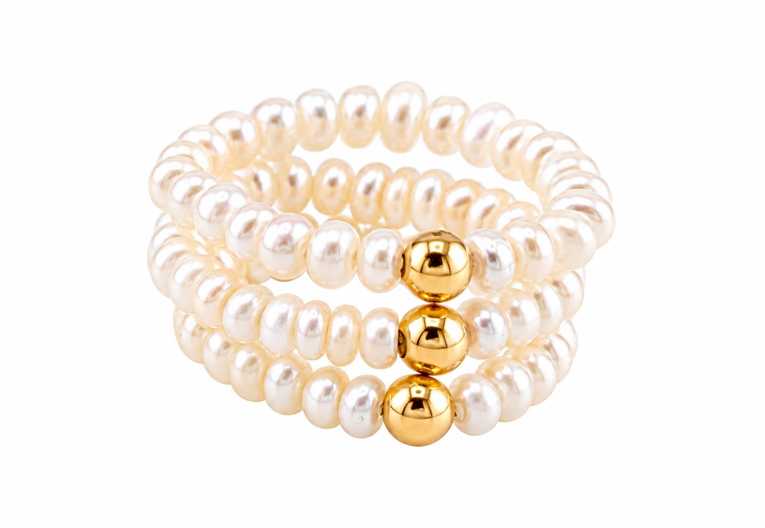 Anillo stretch de perlas cultivadas con oro de 14k_0