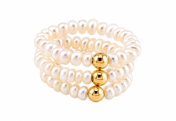 Anillo stretch de perlas cultivadas con oro de 14k