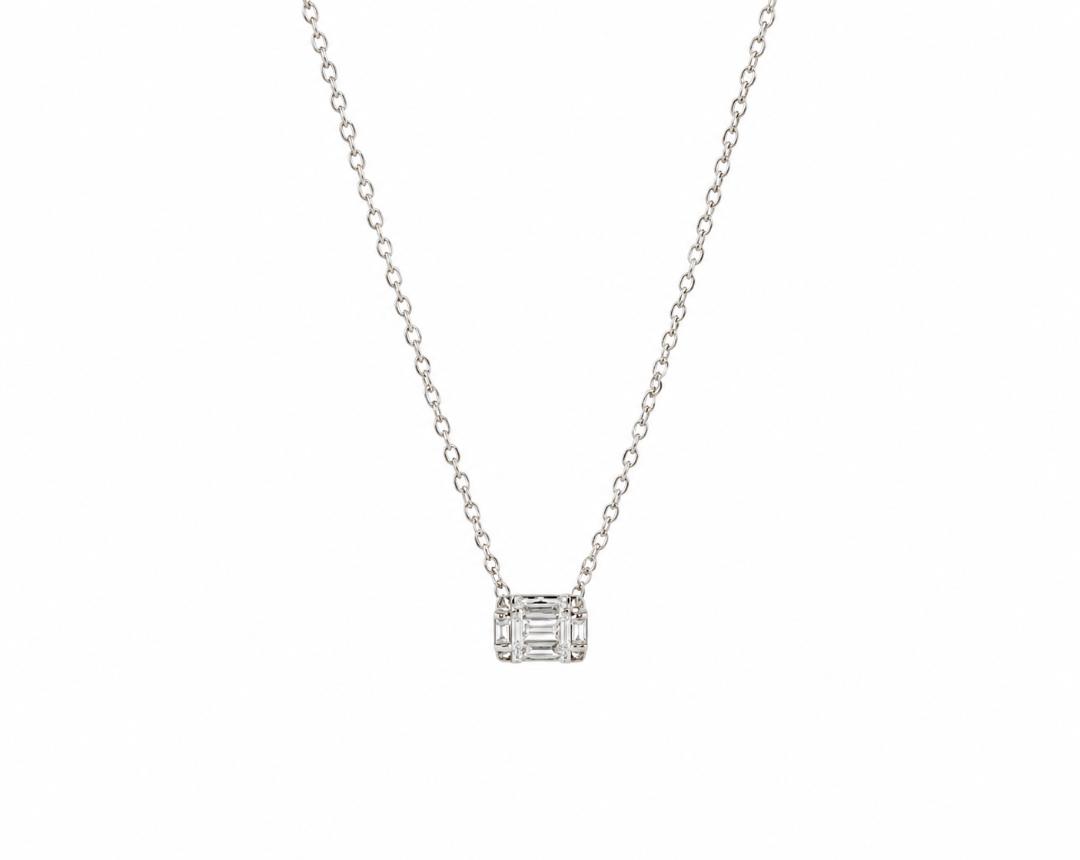 Collar de plata con diamantes baguette y redondos_0
