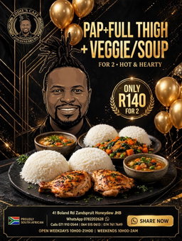 Pap,Chicken, veg & soup &  for 2  individuals