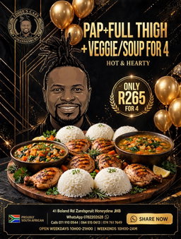 Pap,Chicken, veg & soup &  for 4  individual