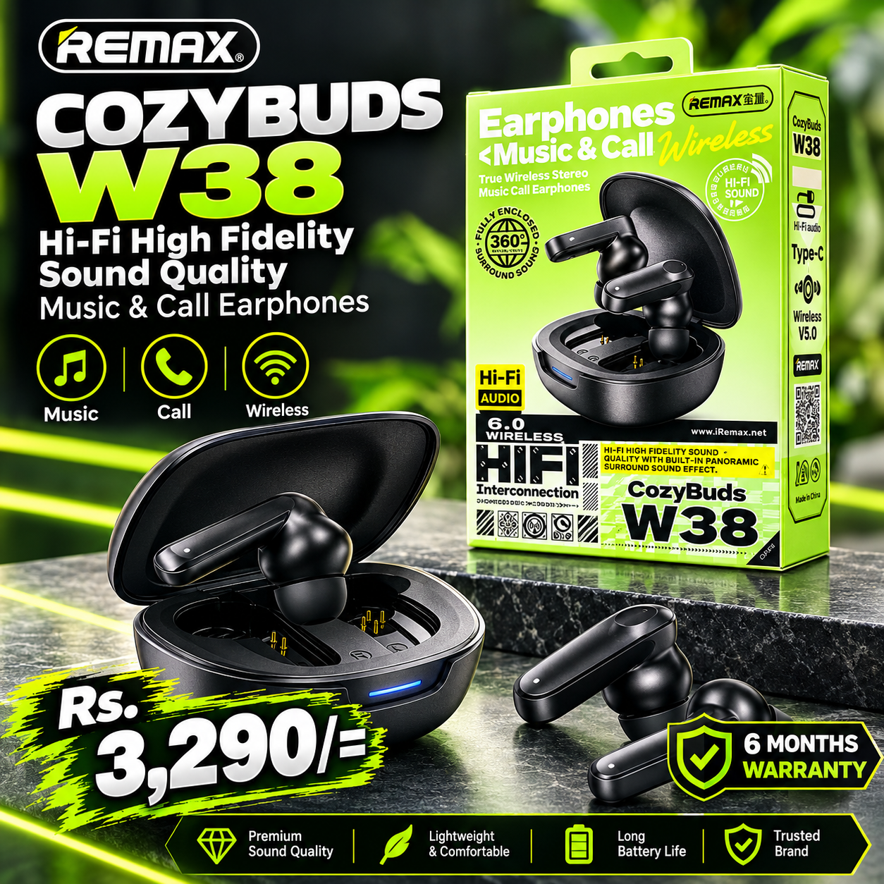 REMAX COZYBUDS W38 WIRELESS EARBUDS 