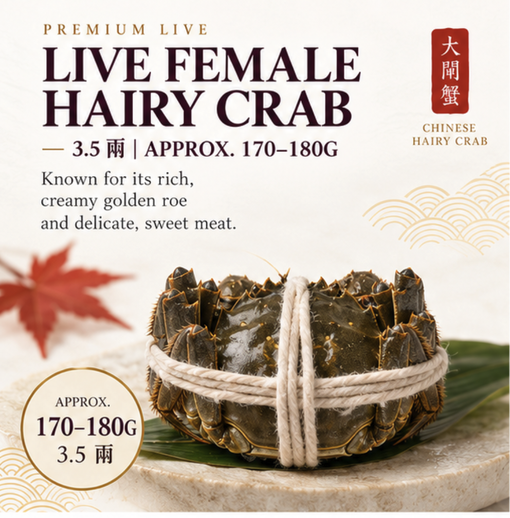 Live Female Hairy Crab (母蟹) – 3.5两 | Approx. 170–180g