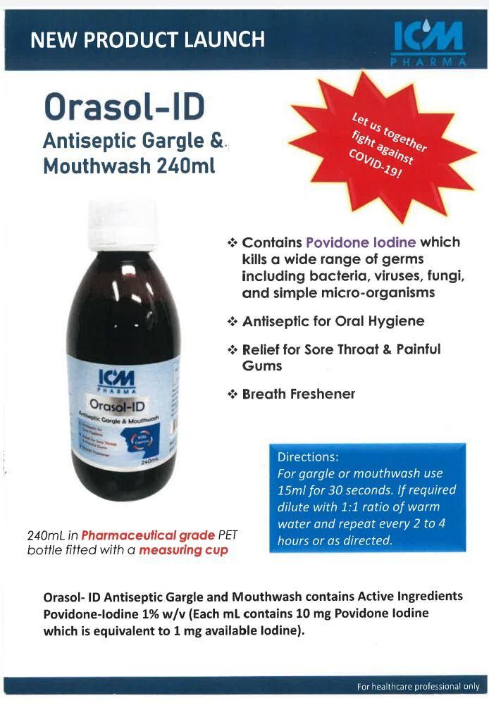 [mobileaid] ICM Orasol-Id Antiseptic Gargle And Mouthwash (Contains Povidone Iodine) 240ml x 4 bottles [LOCAL SG DELIVERY]_2