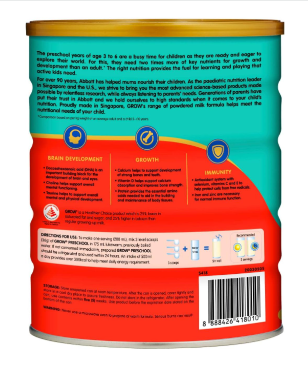 【mkids】【Abbott】Grow Stage 4 Growing-up Milk Formula, 3-6 years, 900g x 6 tins【LOCAL SG DELIVERY】_1