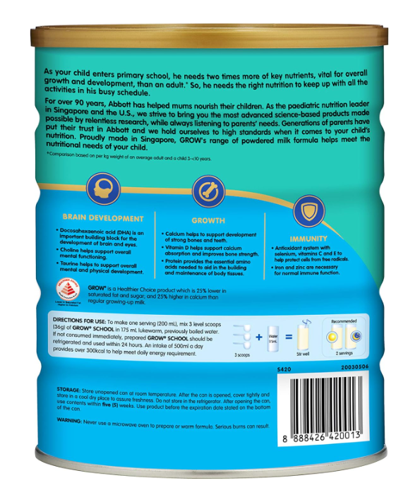 【mkids】【Abbott】Abbott Grow Stage 5 Growing-up Milk Formula, 6-12 years, 900g x 6 tins【LOCAL SG DELIVERY】_5