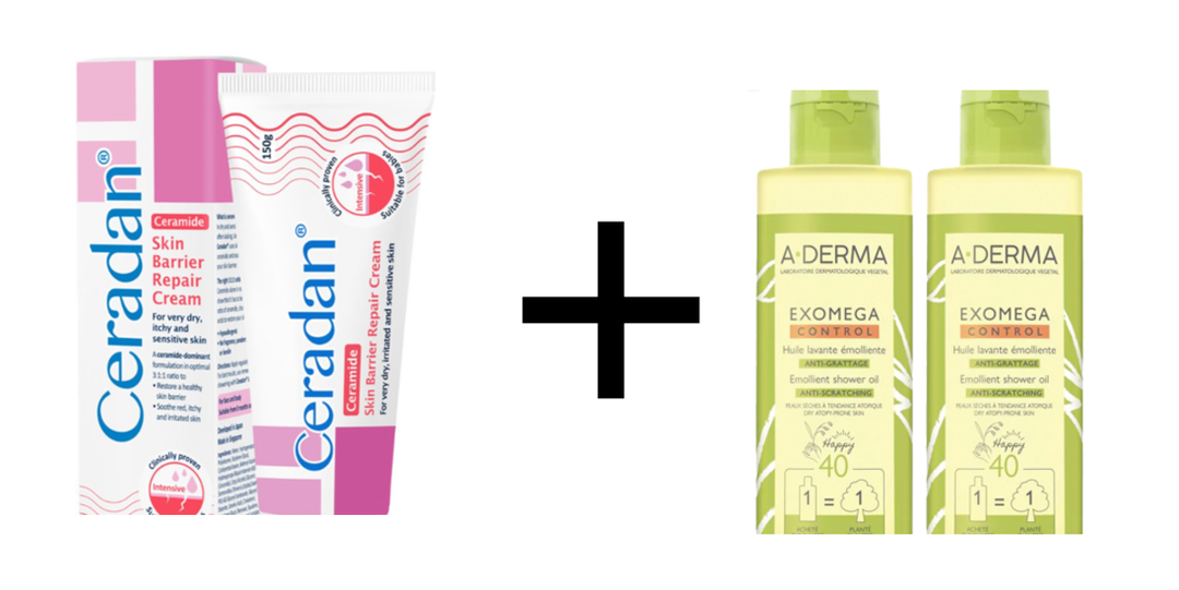 [Dermaceutica] Ceradan Skin Barrier Repair Cream 150gm x 1 tube + Exomega Control Emollient Shower Oil 500ml x 2 for Kids [LOCAL SG DELIVERY]