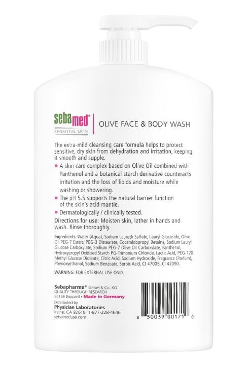 [Dermaceutica] Sebamed Sensitive Skin Olive Face & Body wash 1000ml (w pump) [LOCAL SG DELIVERY]_1