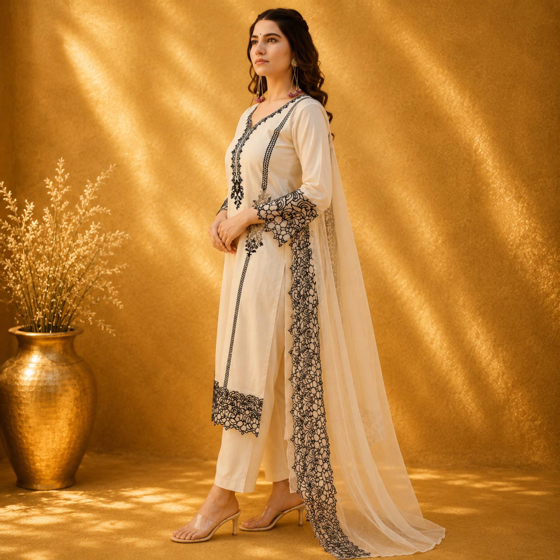 Nooré Black Embroidered Kurta Set with Dupatta_0